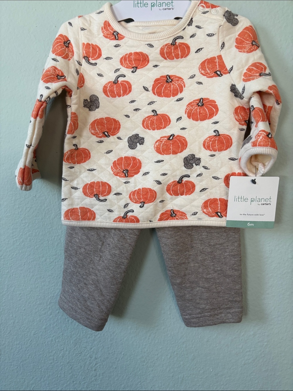 Little Planet by Carter's Pumpkin Print Baby Top & Gray Leggings